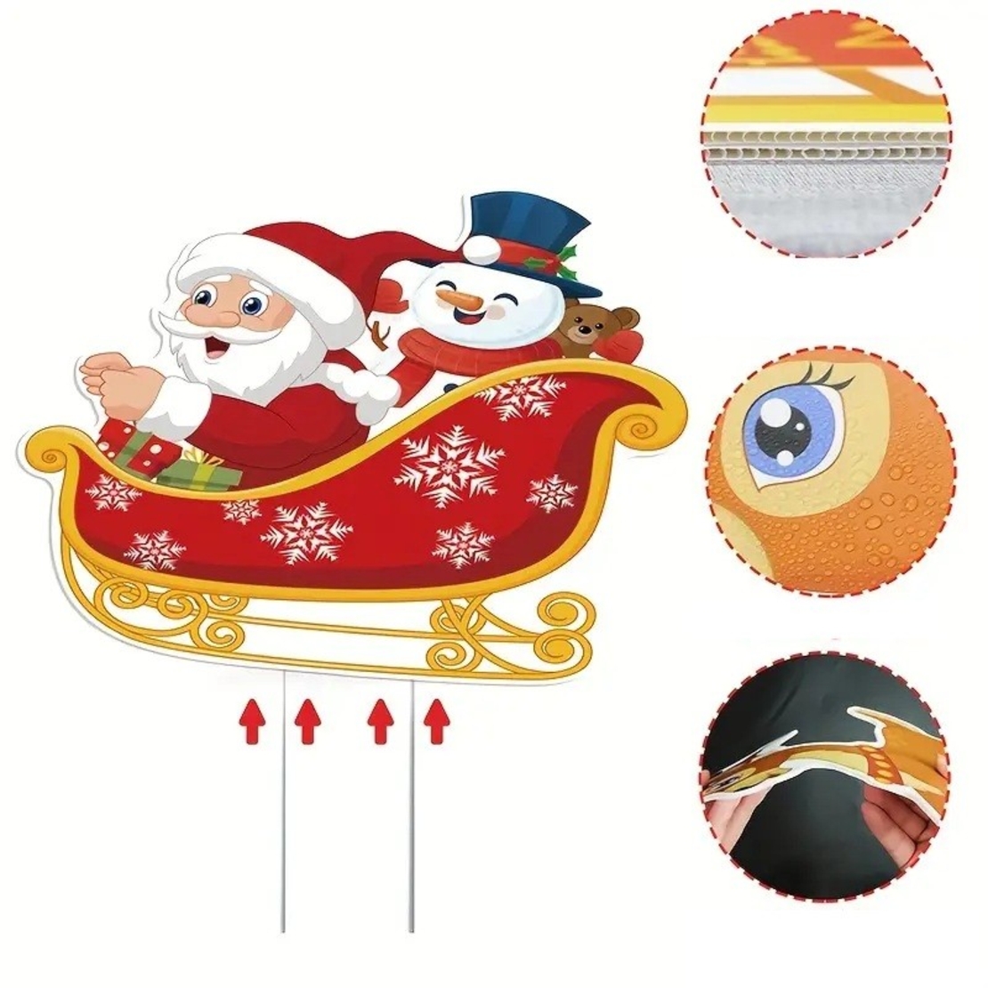 Decoratiune de Craciun, Flippy, pentru Gradina, Tip Trenulet, 6 Figurine + Bete de Infipt in Pamant, din Plastic, Impermeabil, Model Mos Craciun cu Renii, Multicolor