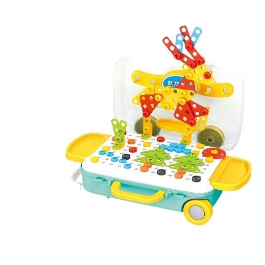 Jucarie educativa pentru copii, Flippy, Set 258 piese, 6 in 1, Valiza cu bormasina, Multicolor