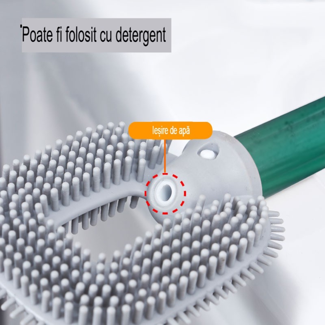 Perie de Toaleta, Flippy, cu Recipient pentru Detergent, din Plastic+TPR, Montare fara Perforare, 40 x 9 cm, Verde