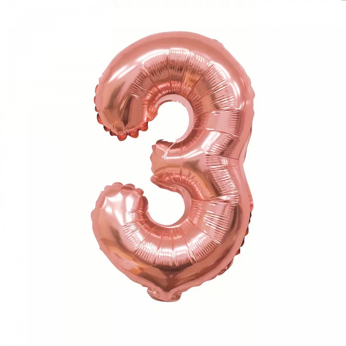 Balon din Folie Flippy, Cifra 3, 81 cm, Pentru Aer sau Heliu, Bulk, Roz Auriu
