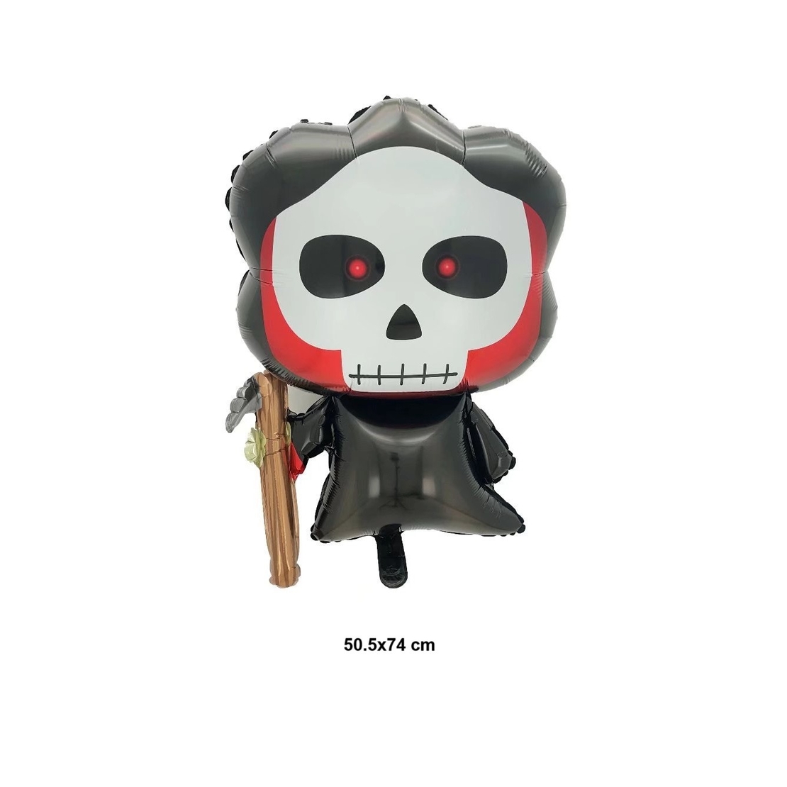 Set 5 Baloane din Folie Metalizata, Flippy, Figurine, Tema Halloween, Pai Inclus, Ambalaj Individual, Umflare cu Aer sau Heliu, Figurina Craniu 50.5x74 cm, Stelute si Cerculete 45 cm, Alb-Negru