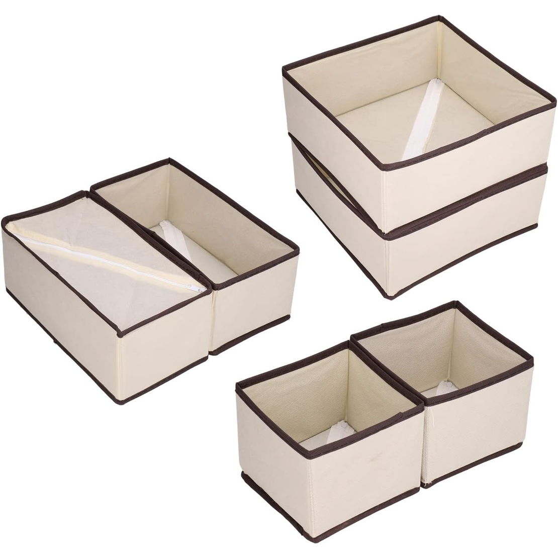 Organizator pentru Sertar, Flippy, 3 Marimi, pentru Lenjerie, Tricouri, Sosete, 6 Piese, Pliabil, Stivuibil, din Tesatura, Alb/Maro