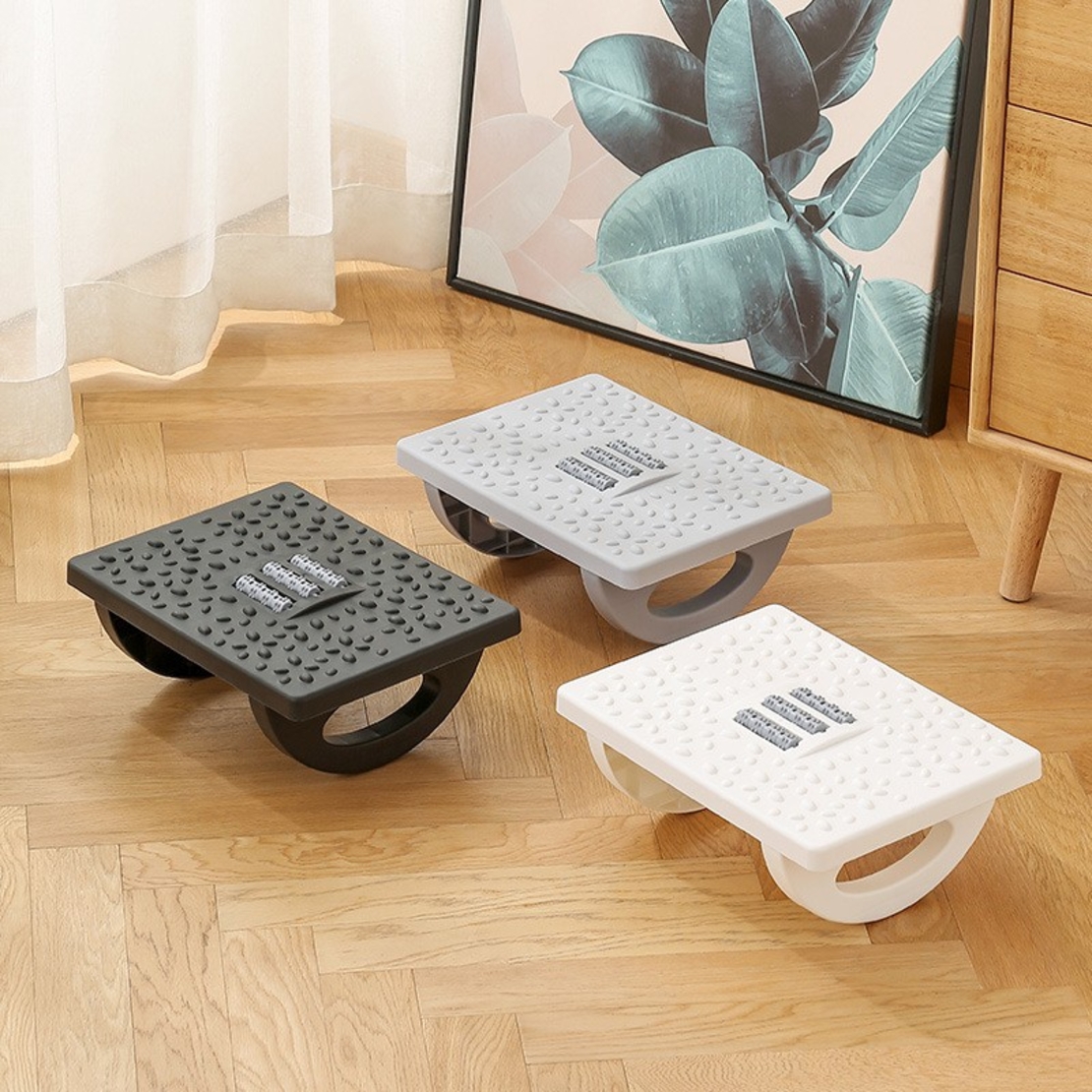 Suport Ergonimic pentru Picioare, Flippy, Plastic, cu Role de Masaj pentru Talpi, pentru Birou, Usor de Transportat, Detasabil, 33.5x24x12 cm, Gri