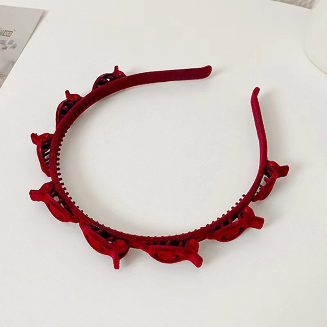 Bentita de Par pentru Femei, Flippy, Agrafa Stil Coreean, Accesoriu pentru Par cu Textura MultiStrat, 13 x 11.5 cm, Rosu