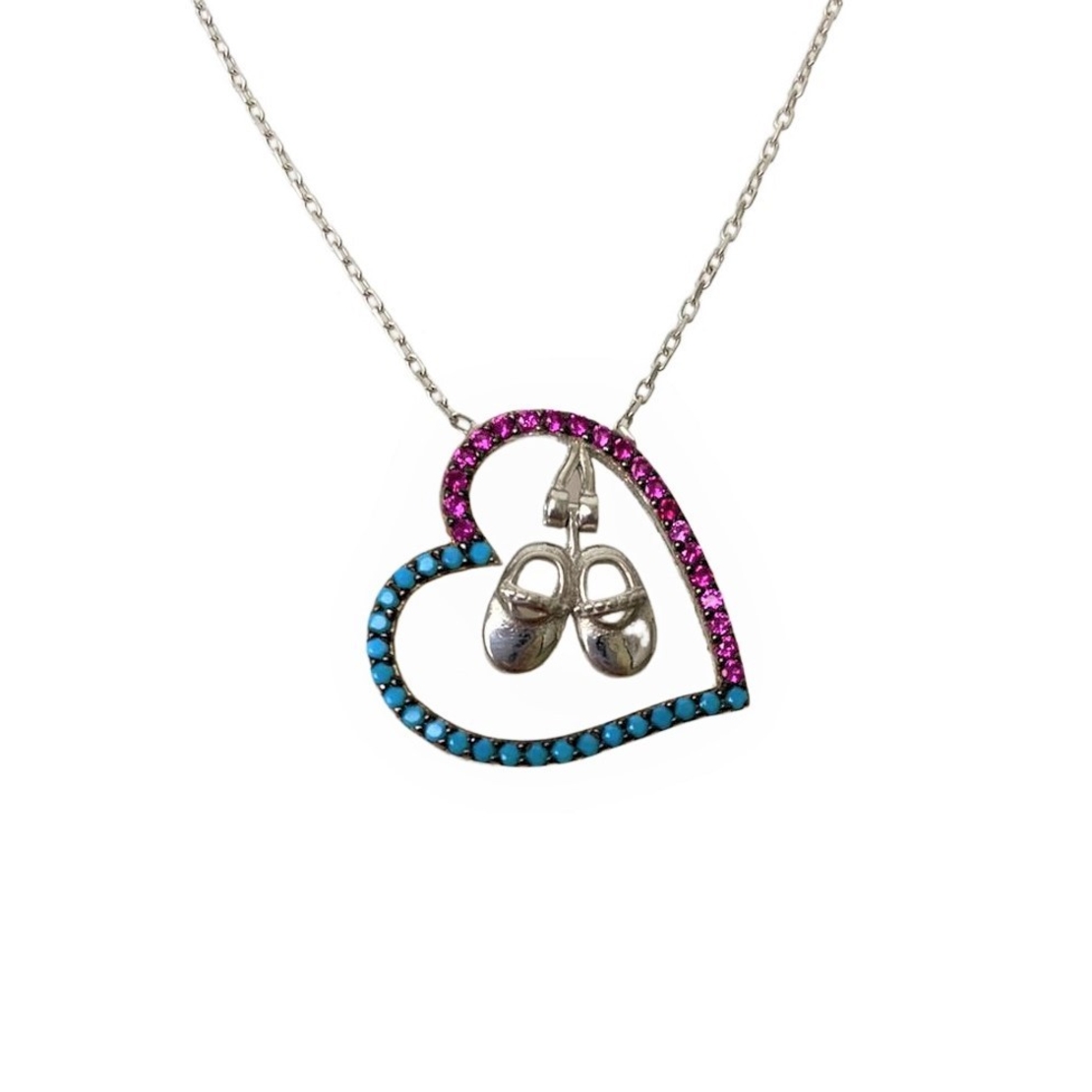 Colier Argint 925, Botosei cu Zirconii Roz-Albastre 40 cm