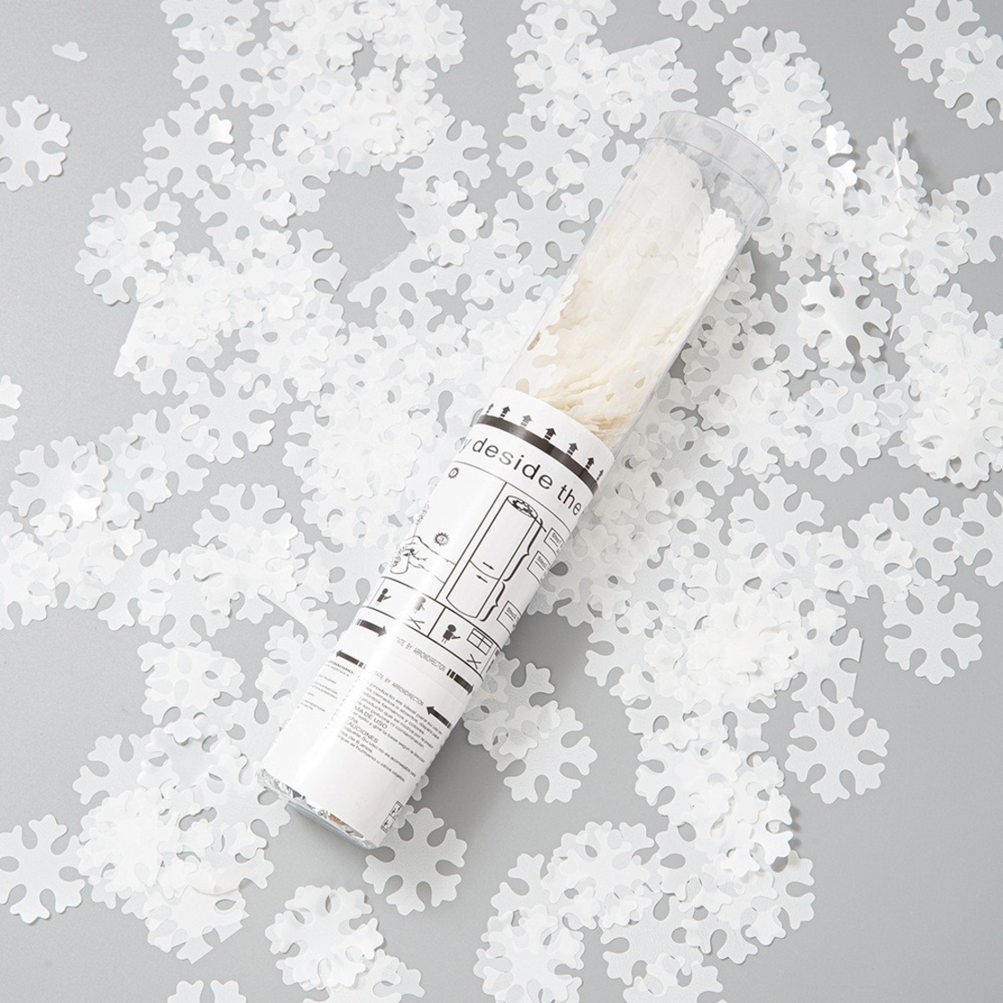 Tun de Confetti, Flippy, 30 cm, Model Fulgi de Zapada din Hartie, Ambalaj din PET, Alb