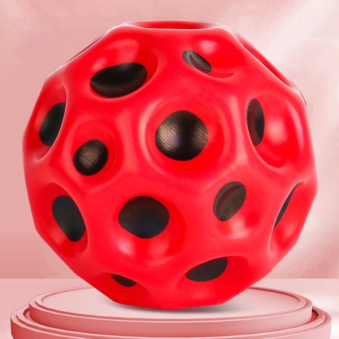 Minge Saltareata Hiperelastica, Flippy, Space Moon Ball foarte Elastica, Antistress pentru Copii, Diametru 66 mm, Rosu