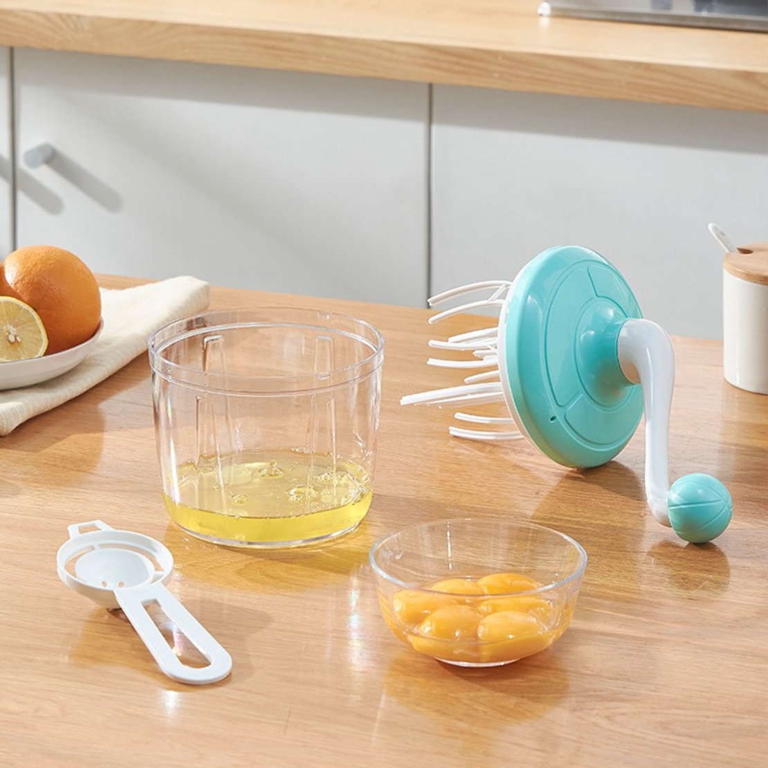 Mixer Manual, Flippy, pentru Oua Smantana Frisca Aluat, Maner Plastic, Usor de Utilizat si Depozitat, Bol Transparent, 24.5 x 11.5 cm Verde