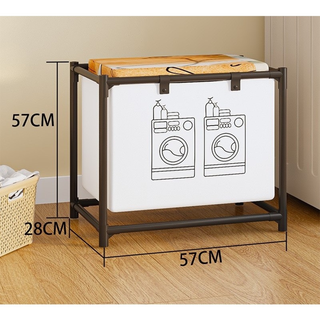 Cos de Rufe, Flippy, 1 Cos, Cadru de Otel Inoxidabil, 97 x 44 x 57 cm, Negru