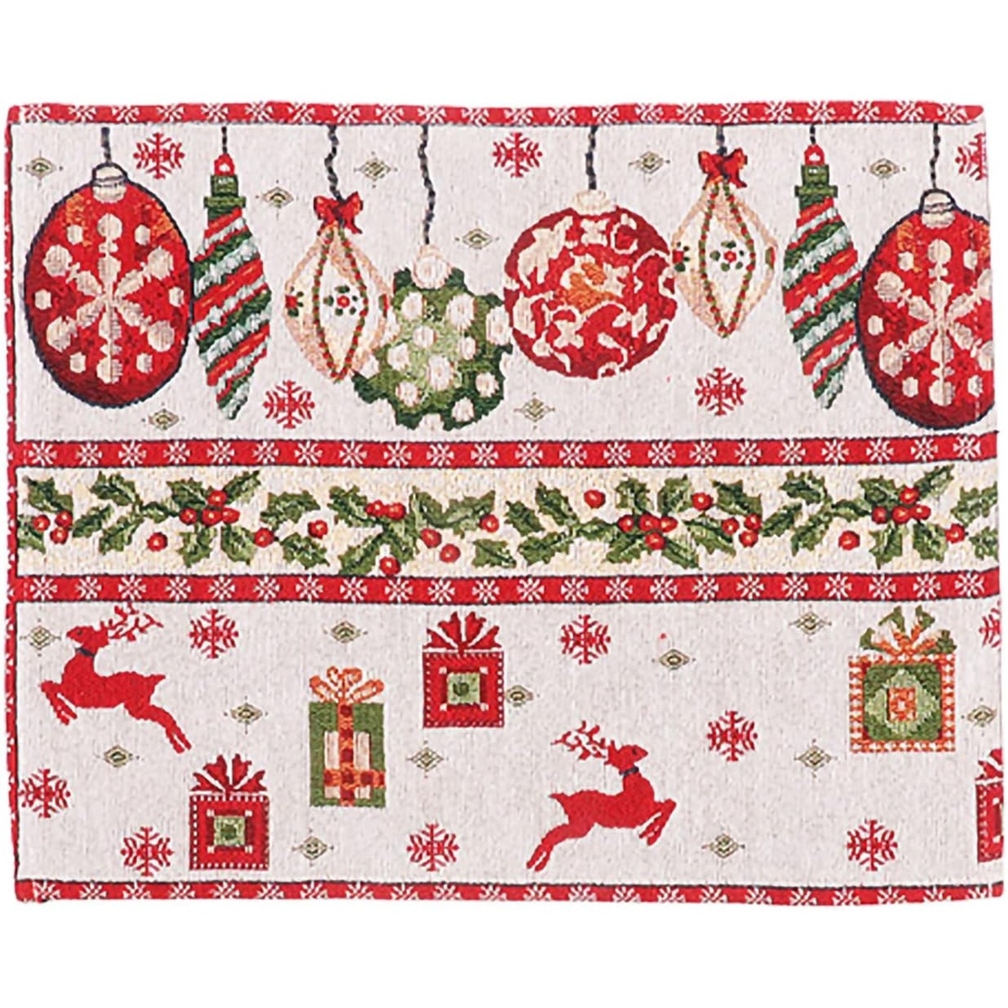 Servet pentru Masa, Flippy, Model Globulete si Cadouri, Tematica Craciun, 43 x 34 cm, Rosu