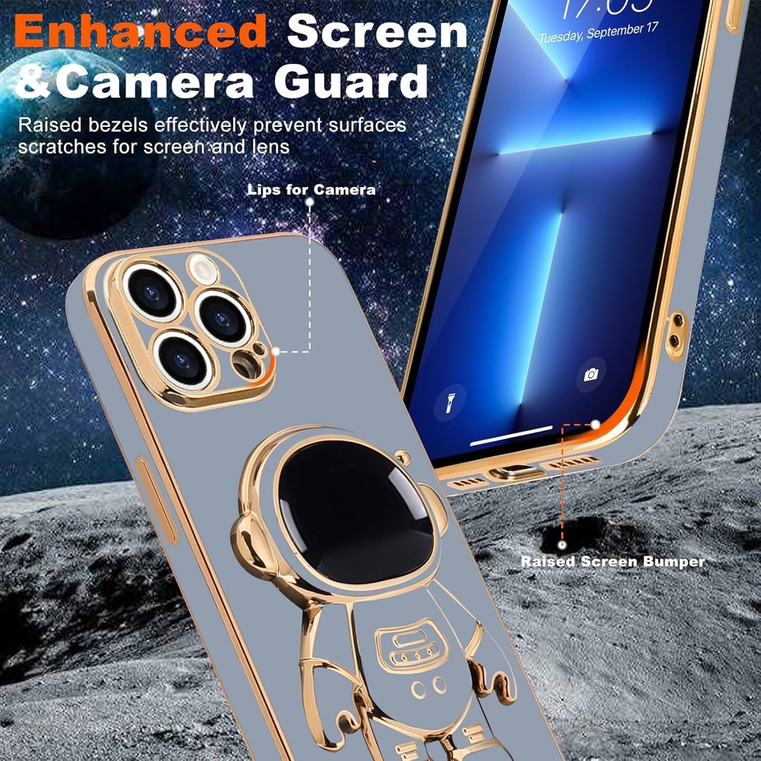 Husa de Protectie TPU 2in1, Flippy, pentru Apple iPhone 14 Pro, Astronaut cu Suport, Antisoc, Rezistenta la Impact, Protectie Camera, Albastru