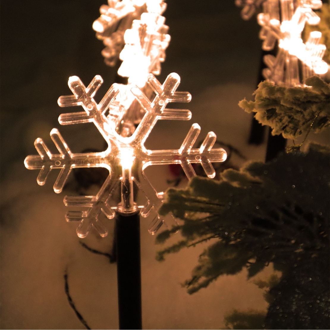 Set 5 Lampi LED cu baterii, de exterior Model Fulg de nea, pentru gradina, Flippy, 35.5 cm, Alb Cald