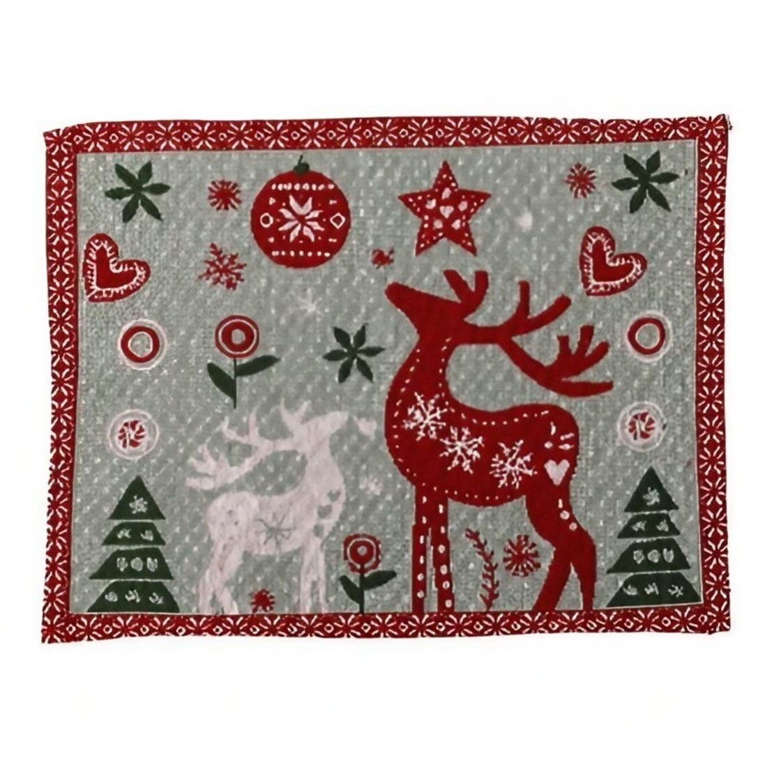 Servet de Masa, Flippy, Model Ren si Globuri, Tematica Craciun, Prosop pentru Masa, 47x33 cm, Bumbac si Fibre Sintetice, Rosu