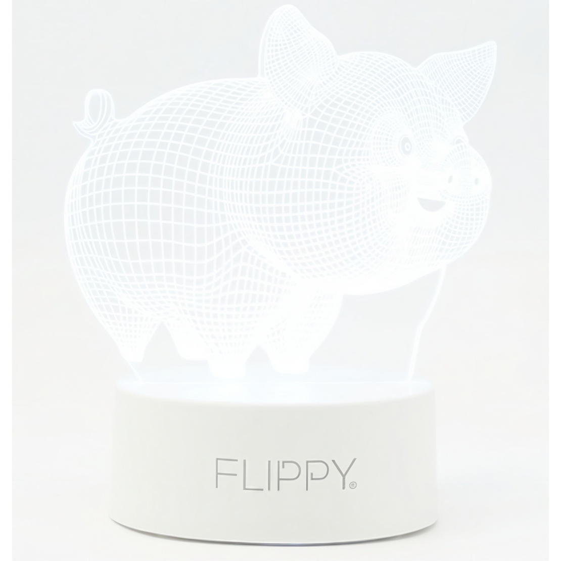 Lampa LED decorativa, Flippy, 3D, Porcusor Gras, din material acril si lumina multicolora, alb