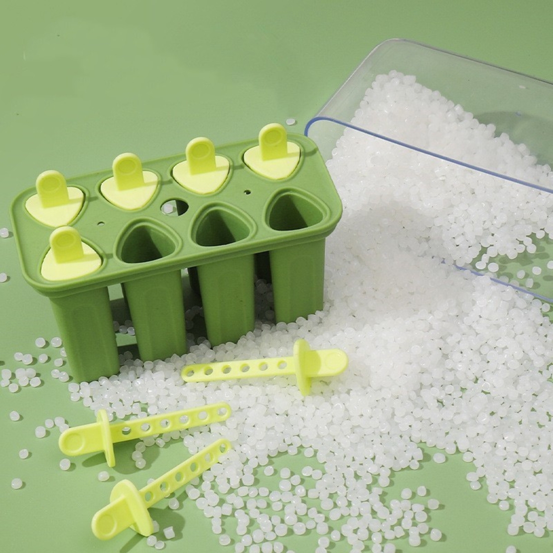 Forme de inghetata, Flippy, 8 Forme din Silicon, Forma pentru Inghetata din si Sucuri Ghetate, 13 x 10 x 6.5 cm, Verde