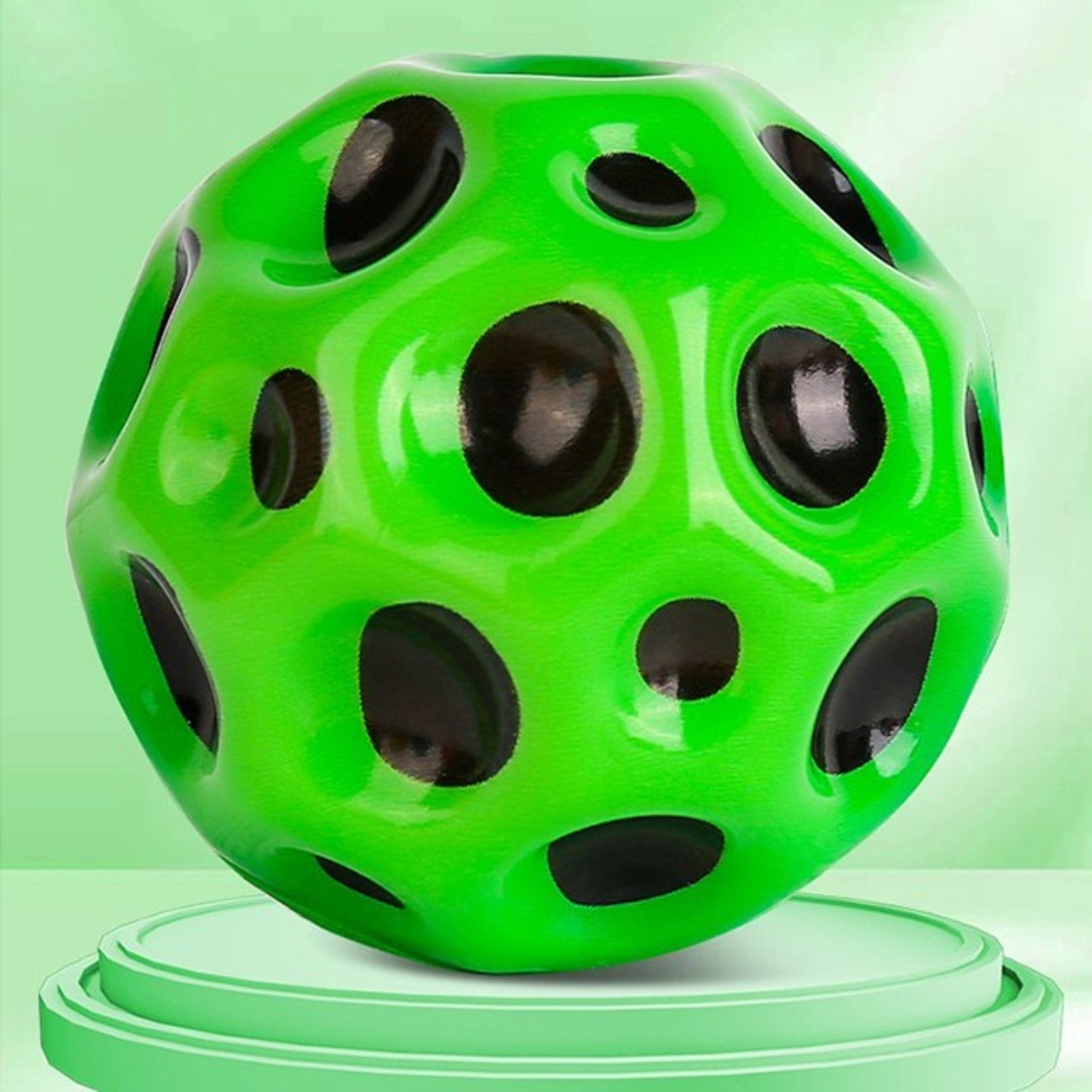 Minge Saltareata Hiperelastica, Flippy, Space Moon Ball foarte Elastica, Antistress pentru Copii, Diametru 66 mm, Verde