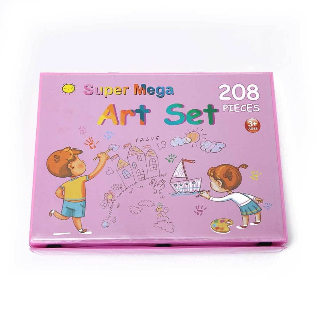 Set 208 Piese, Complet pentru Pictura si Desen, Flippy, Tip Servieta, 3-12 Ani, 32 x 27 x 5 cm, Roz