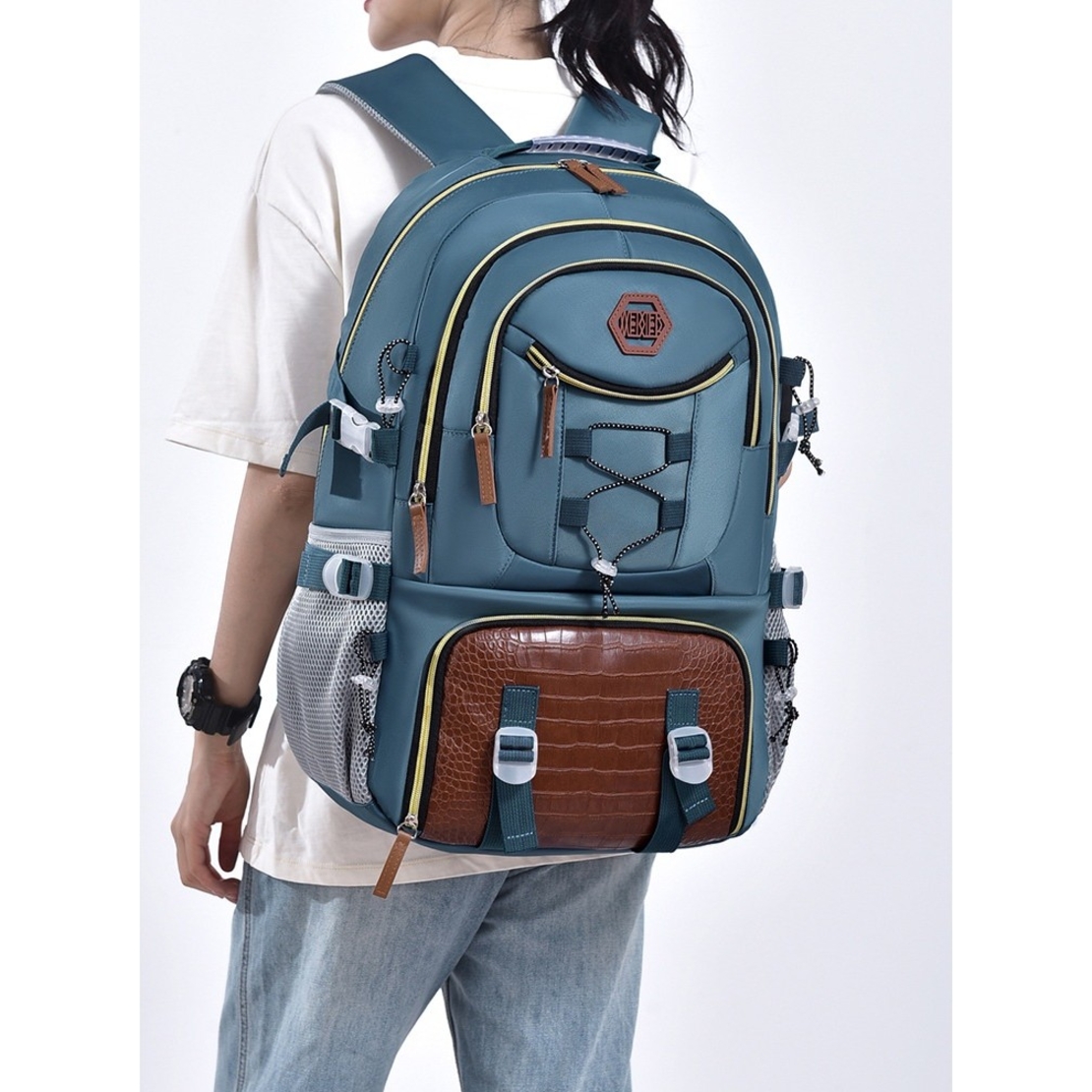 Rucsac Multifunctional pentru Calatorie, Flippy, pentru Alpinism, Voiaj, Drumetii, din Panza Oxford, 34x16x52 cm, Albastru Marin