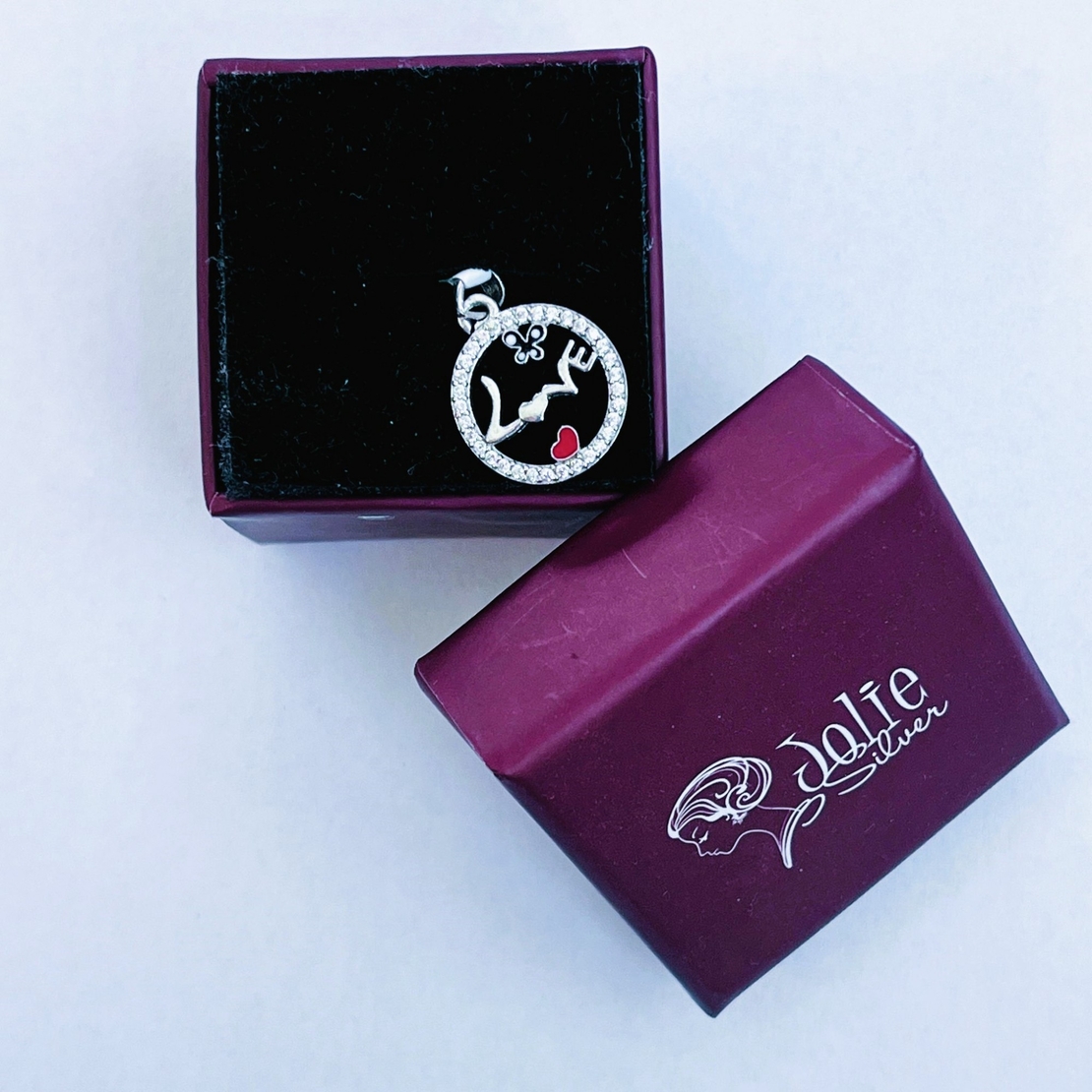 Pandantiv din Argint 925 Jolie Silver, Model Love cu Inima si Fluture, 15 x 15 mm, 1.1 g