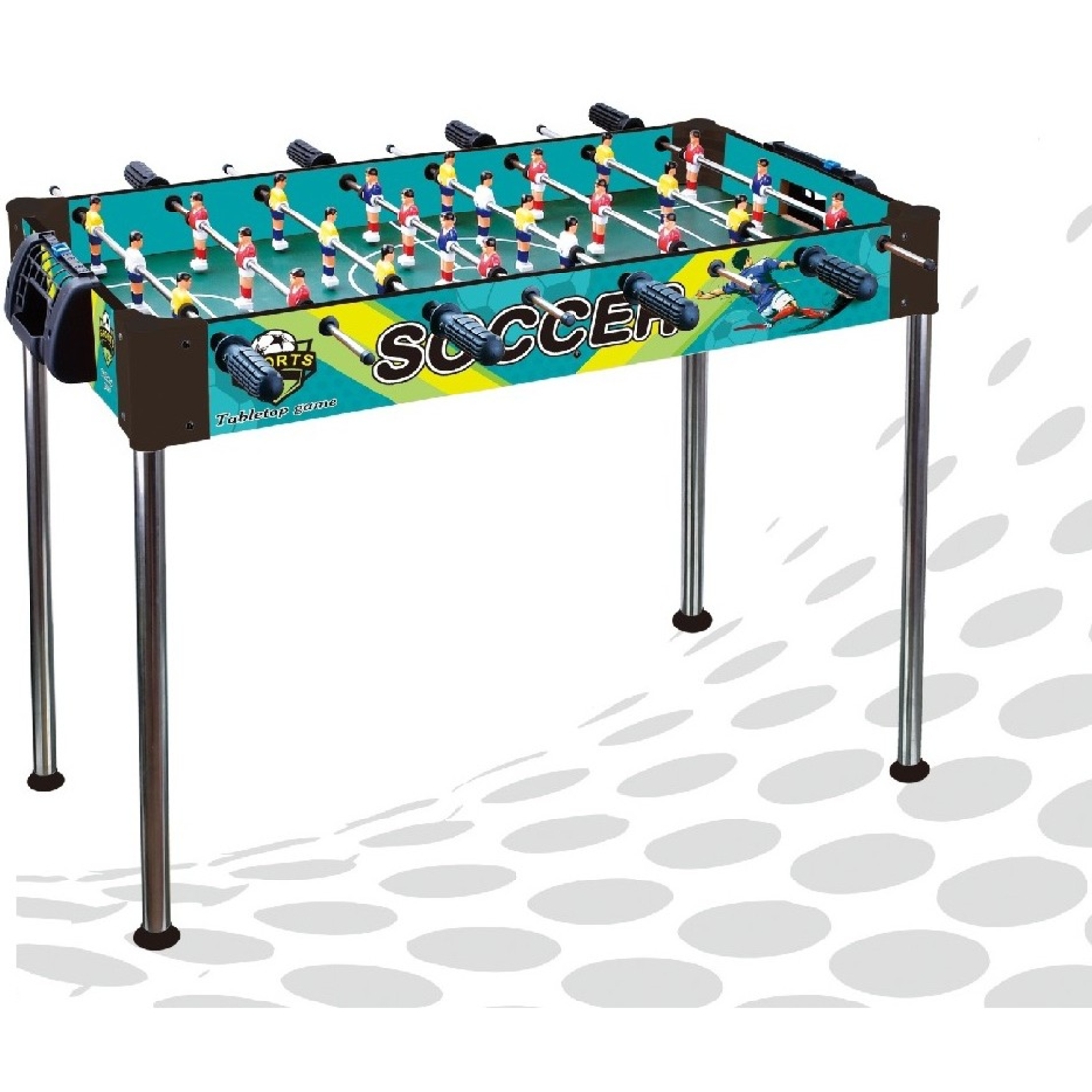 Masa de Fotbal, Flippy, cu Picioare Inalte, 8 Manere, Tablou de Scor, 86 x 62 x 65 cm, din Lemn/Otel si ABS, Albastru