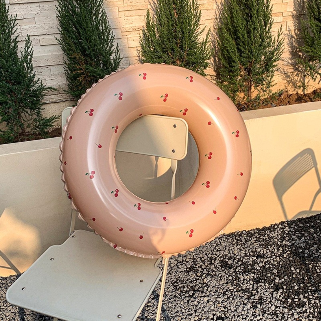 Colac de inot gonflabil pentru copii, Portocaliu, Model cu cirese, Flippy, diametru 70 cm