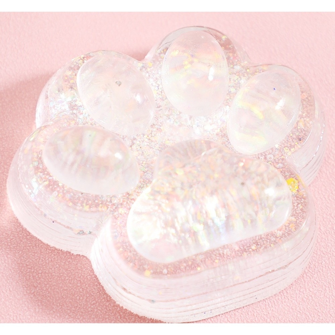 Jucarie Antistres Squishy, Flippy, cu Revenire Lenta, Squeeze Pinch Family, Model Cat Paw, 6.5 x 7 cm, din Tpr, 4-6 Ani, Model 4 Sclipici, Transparent