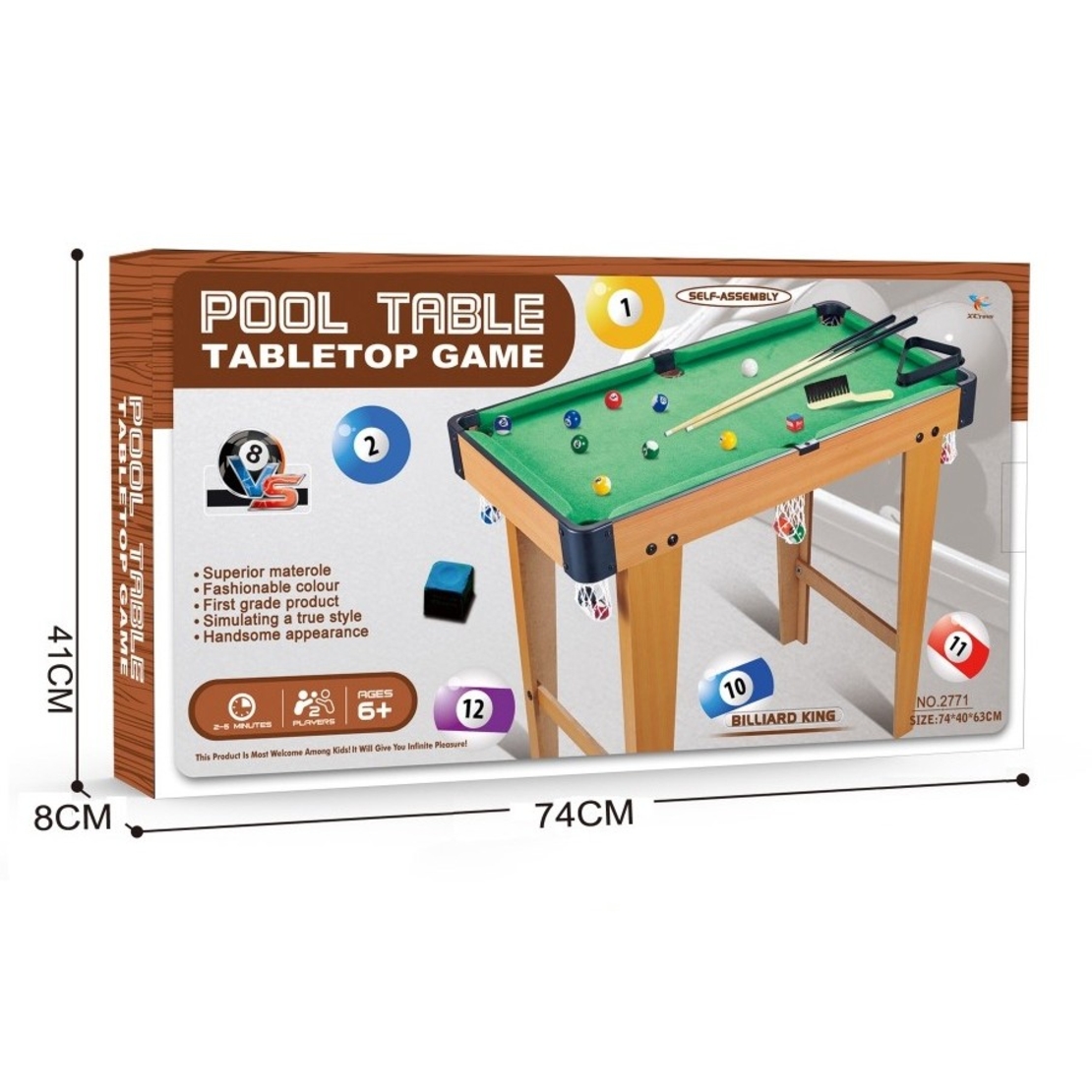 Masa de Biliard, Flippy, cu Picioare, +6 Ani, 74 x 63 x 40 cm, din Lemn/ABS, Maro/Verde