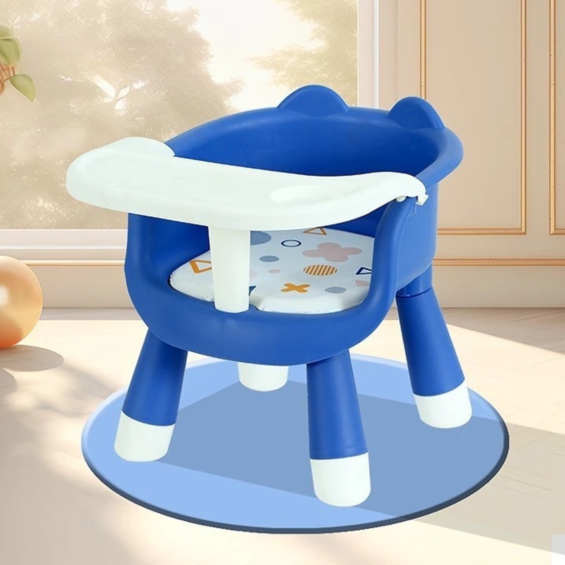 Scaun de Masa pentru Copii, Flippy, 2 in 1, Tavita Detasabila, Spatar Ergonomic, +6 Luni, Inaltime 36 cm, Albastru