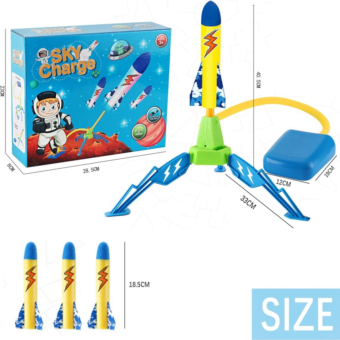 Jucarie pentru Copii, Flippy, Lansator de Rachete cu Piciorul, un Singur Lansator, 3 Rachete cu Lumini, 40.5 cm Inaltime, Multicolor