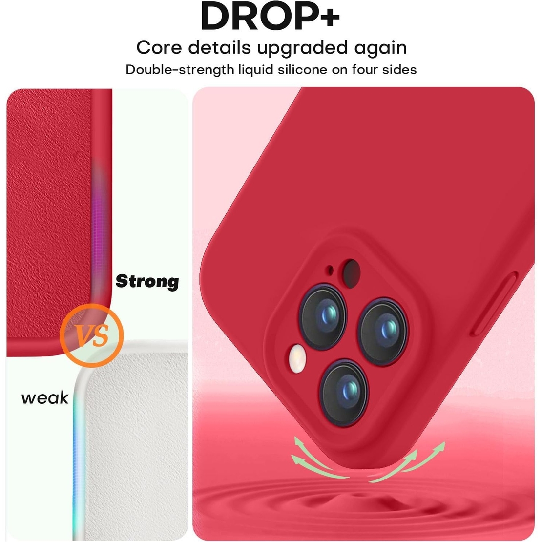 Husa de Protectie, Flippy, pentru iPhone 16 Pro, Liquid Silicone, cu Microfibra pe Interior, Protectie Antisoc, Compatibil Incarcare Wireless, Rosu