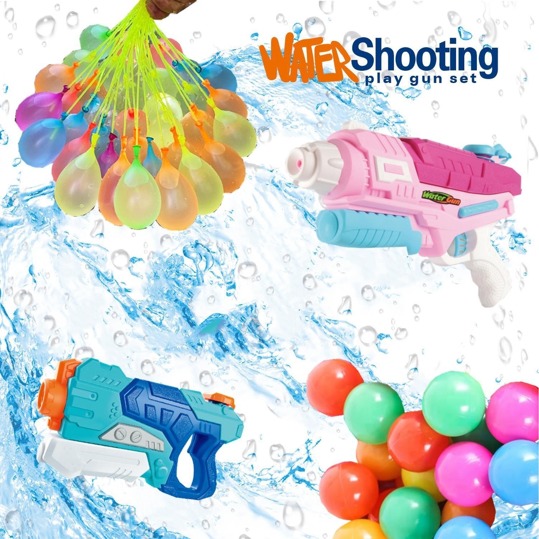 Set 2x Pistol cu Apa pentru Copii, Flippy, 6ani+, cu baloane de apa, Albastru + Roz, 1x 600 ML +  1x 550 ML