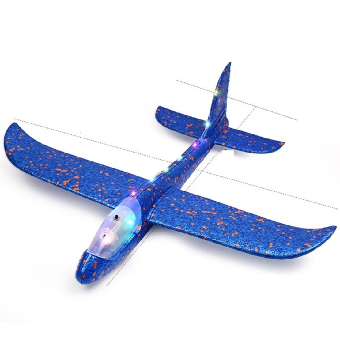 Pistol cu Lansator de Avion, Flippy, din Polistiren+Plastic, +3 Ani, Avion 38 cm, Lansare 10 m, cu Lumini si Roti, Rosu/Albastru