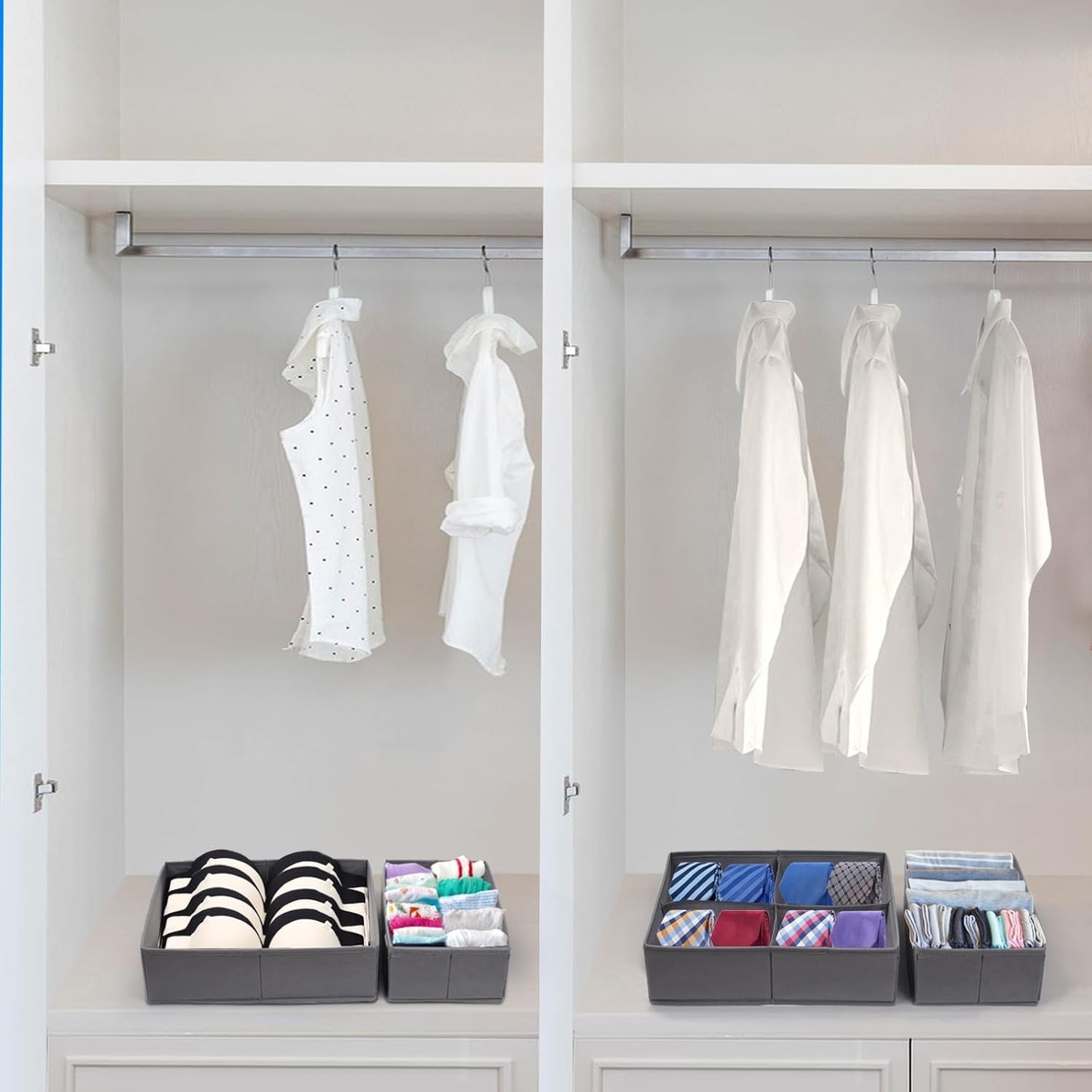 Organizator pentru Sertar, Flippy, 3 Marimi, pentru Lenjerie, Tricouri, Sosete, 6 Piese, Pliabil, Stivuibil, din Tesatura, Gri