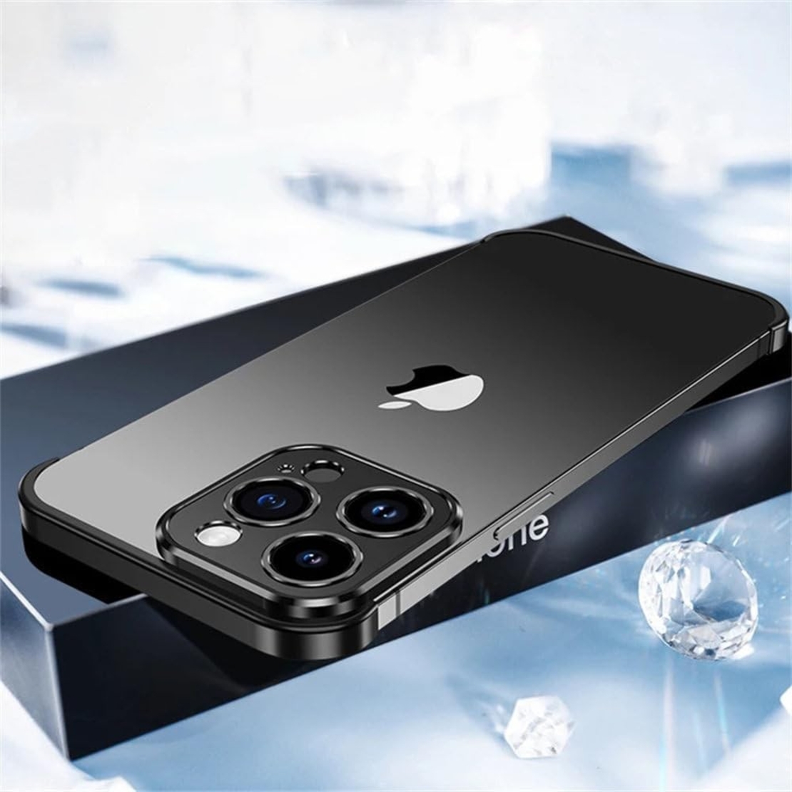 Husa Metalica Edgeless Compatibila cu iPhone 16 Plus, Flippy, Protectie pentru Colturi si Camera, Aliaj Aluminiu, Antisoc, Antizgariere, Negru
