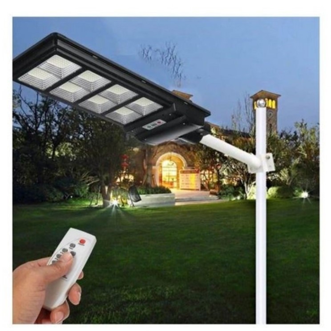 Lampa solara stradala Flippy, cu telecomanda, senzor de miscare si lumina, suport prindere, 180 LED-uri, IP65, ABS, 10AH, 200W, temperatura culoare 6500K, 59.5x23.8x6.8 cm, autonomie 10-12 ore, negru
