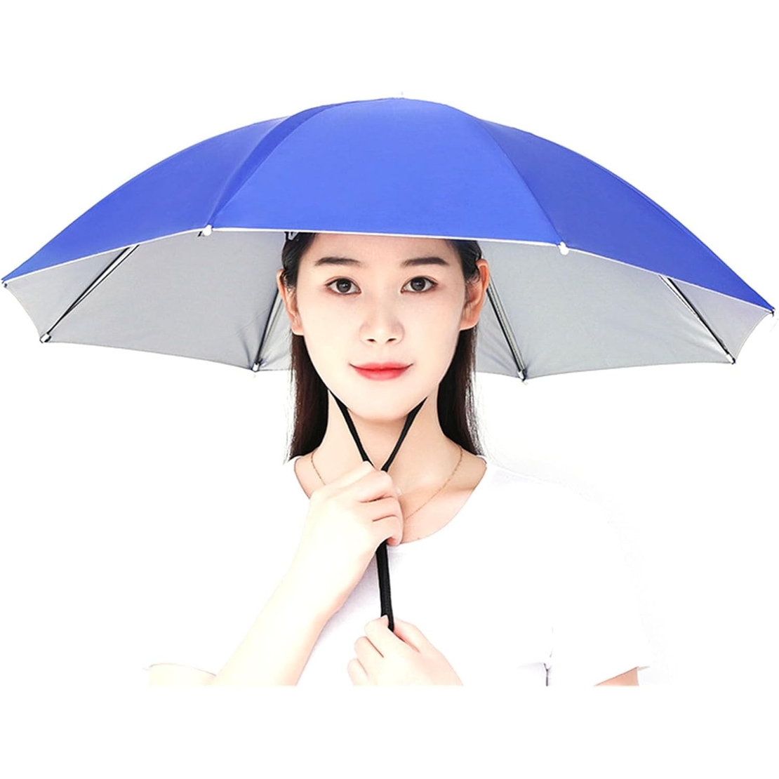 Umbrela de Cap, Flippy, Diametru 69 cm, Snur Reglabil de Cap, Protectie UV/Ploaie, Albastru Inchis