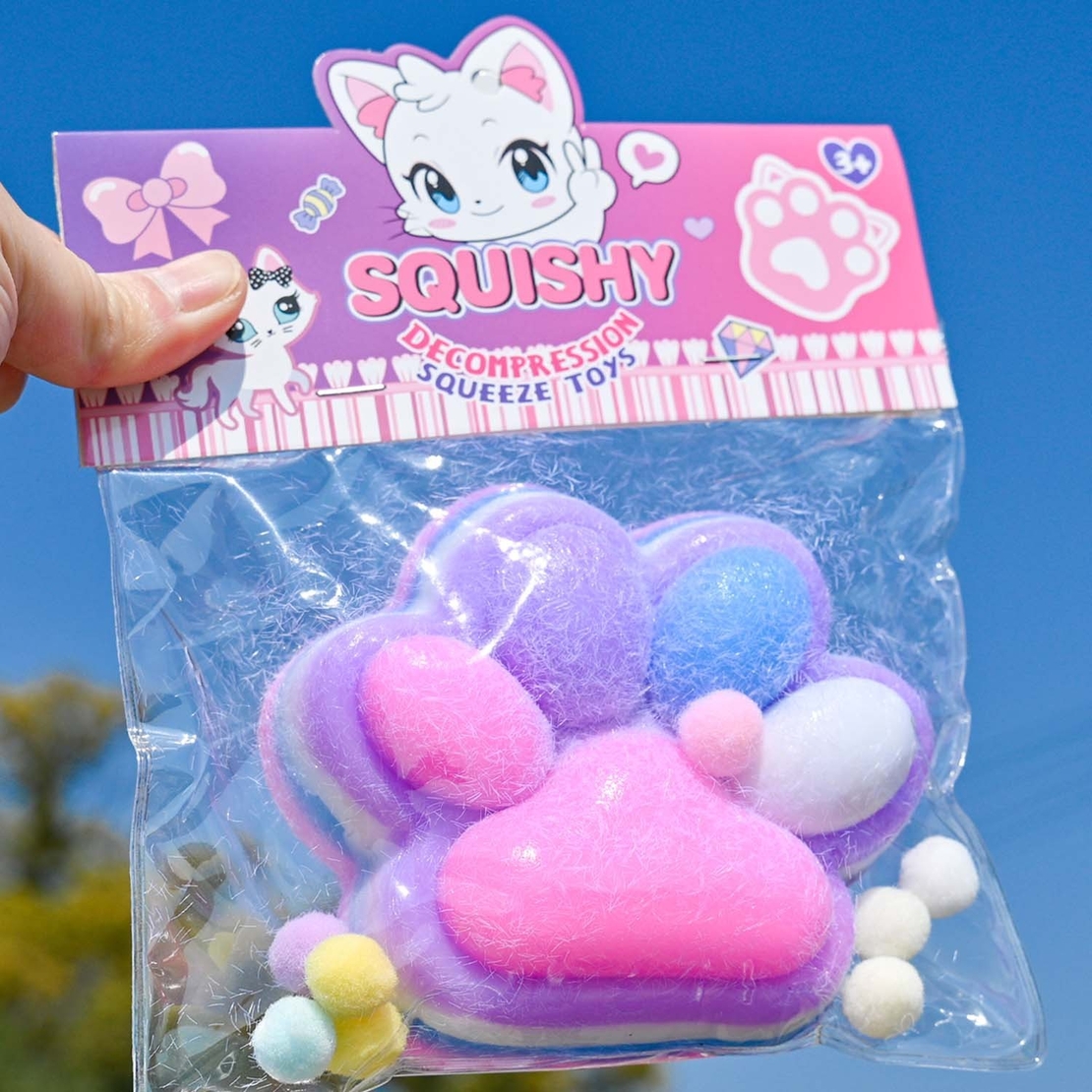Jucarie Antistres Squishy, Flippy, cu Revenire Lenta, Squeeze Toys, Model Cat Paw, 12.5x10.5 cm, 220g, +3 Ani, din TPR, Model 2, Multicolor