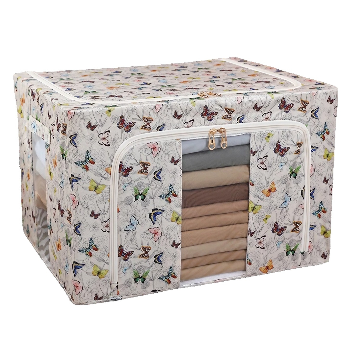 Cutie Depozitare, Flippy, 66L, din Material Textil, 50 x 40 x 33 cm, pentru Haine si Lenjerii, Model Fluturasi, Multicolor
