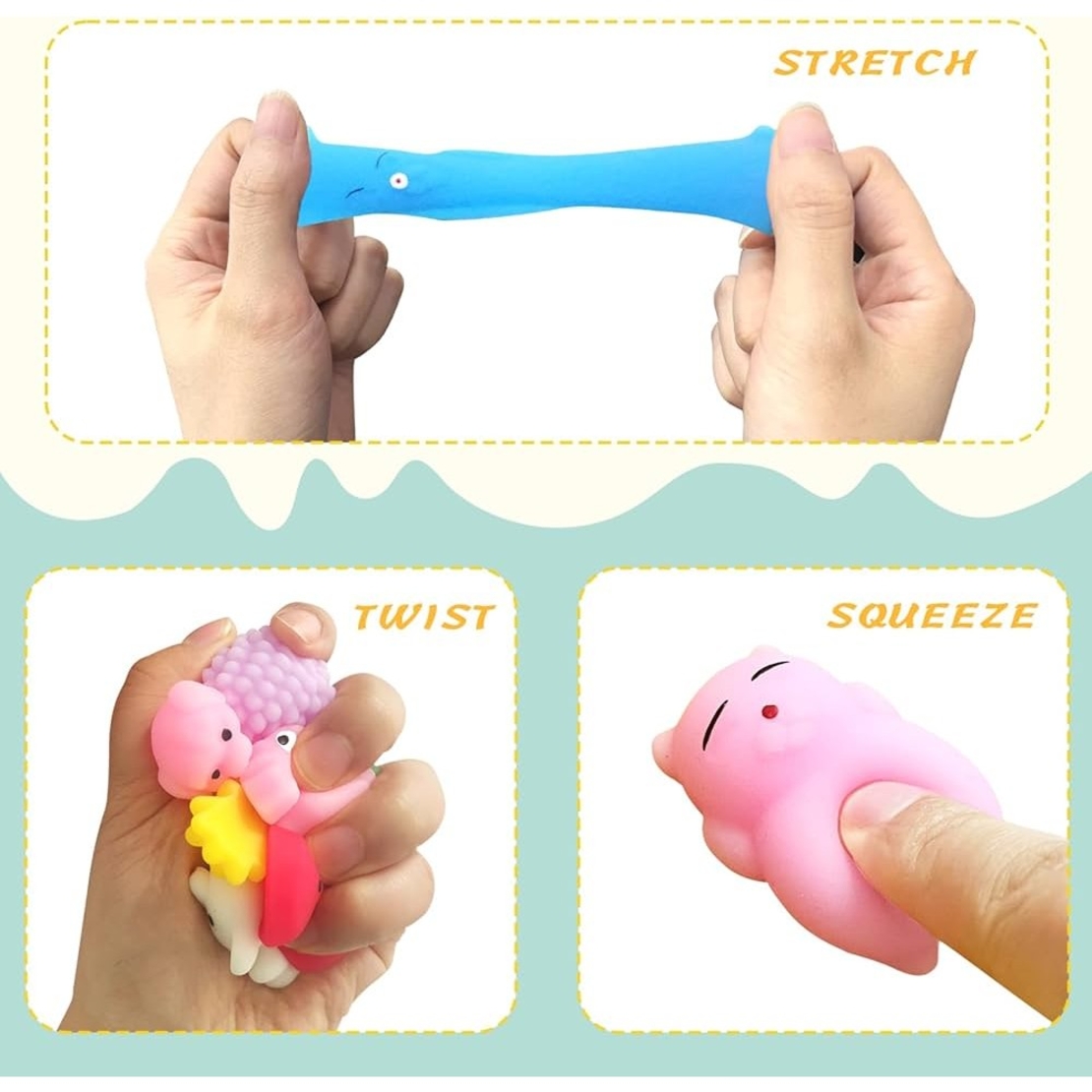 Jucarie Antistres Squishy, Flippy, cu Revenire Lenta, Squeeze Pinch Family, Model Unicorn, Ambalaj Transparent, multicolor