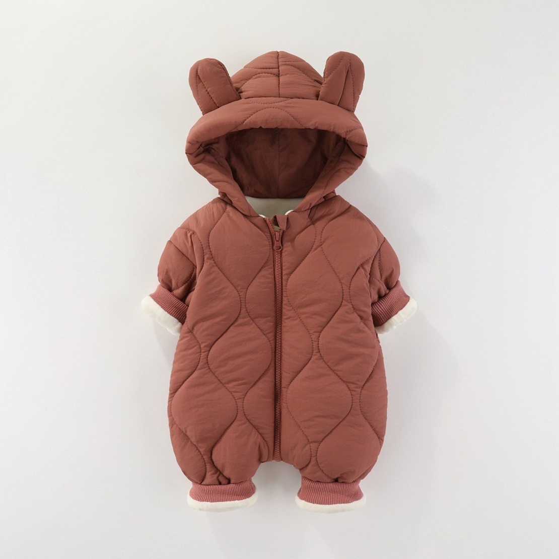 Combinezon de Iarna, Flippy, pentru Bebelusi, din Bumbac, cu Urechi, Mansete Elastice, Unisex, 66 cm, Visiniu