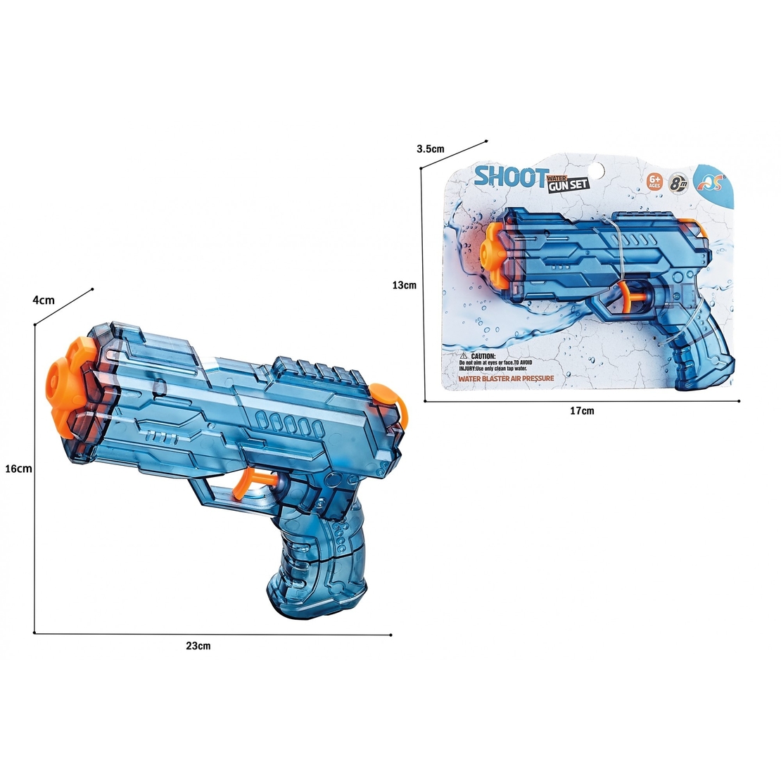 Pistol cu Apa, Flippy, Pistol cu Apa pentru Copii, Manual, din Plastic, 23 x 16 x 4 cm, rezervor 250 ml, Albastru