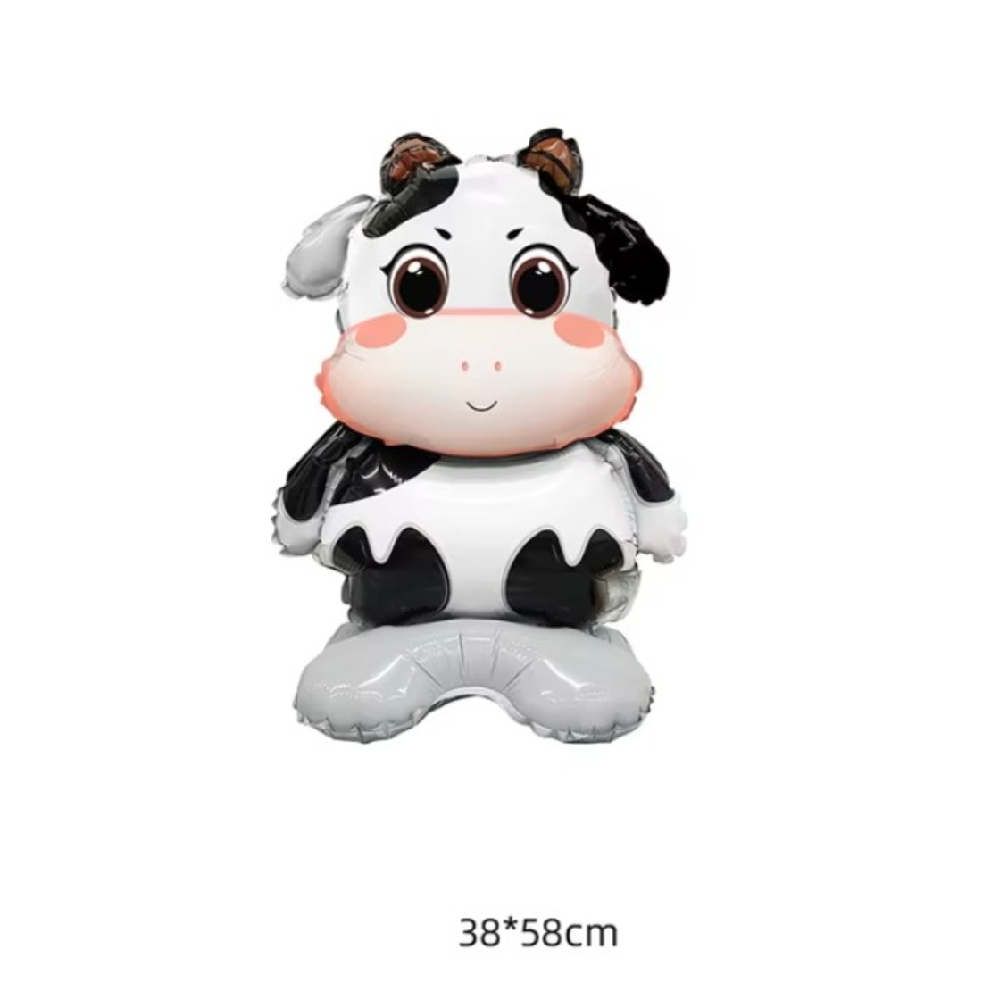 Balon din Folie Metalizata, Flippy, Mini Figurine Animalute, Model Vacuta, Tematica Aniversare, 38x58 cm, Ambalaj Individual, Pai Inclus, Umflare cu Aer sau Heliu, Multicolor