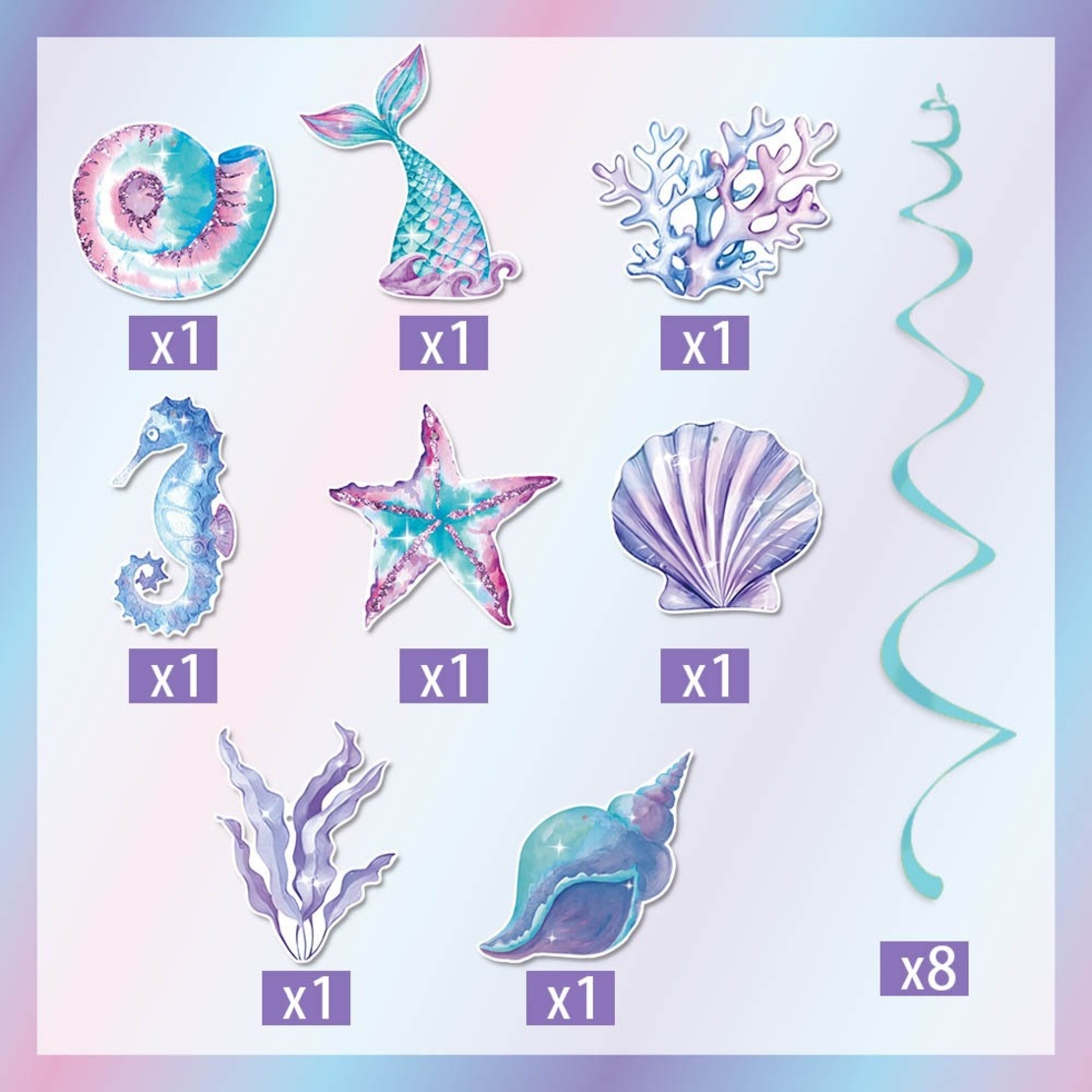 Set 8 Decoratiuni pentru Petrecere Sirena, Flippy, Colectia Mermaid, Panglici Incluse, Multicolor