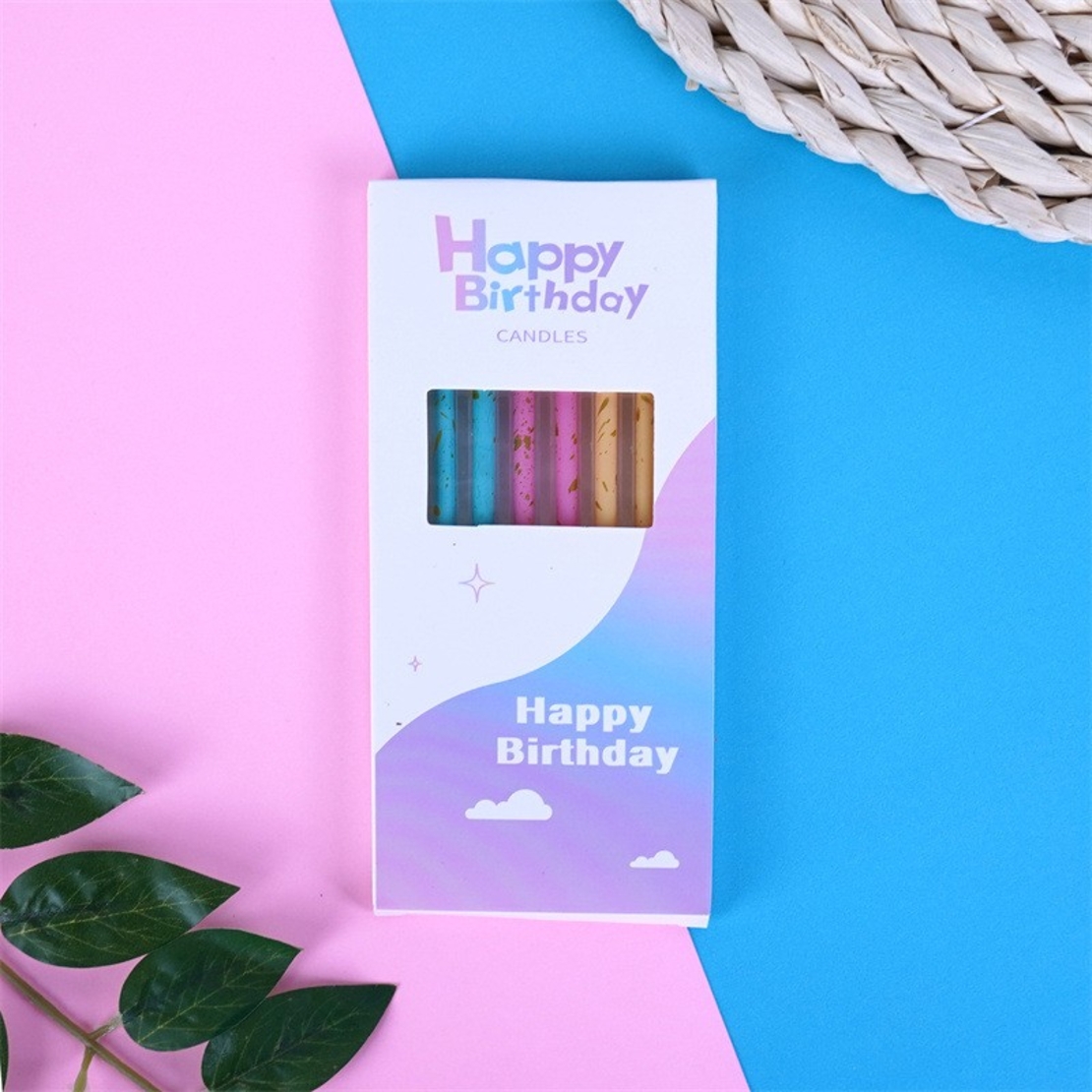 Set 6 Lumanari Lungi, Flippy, din Parafina, 10 x 0.5 cm, Happy Birthday, Multicolor