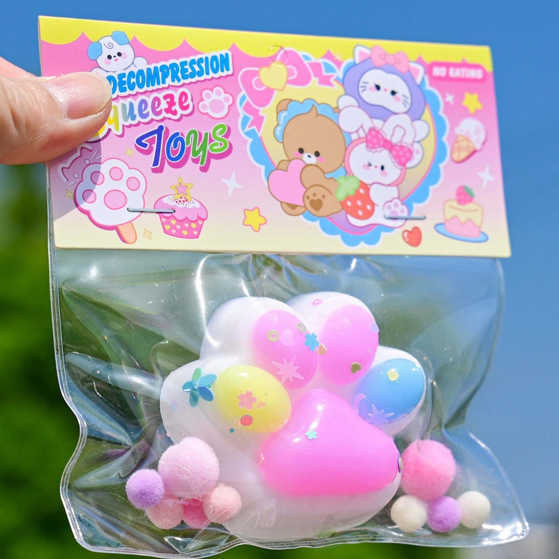 Jucarie Antistres Squishy, Flippy, cu Revenire Lenta, Labuta de Pisica Pufoasa, 7.5 cm, Ambalaj Transparent, Model 27056, Multicolor