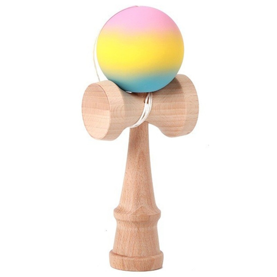 Jucarie Interactiva Kendama, Flippy, Kendama Original Super Sticky din Lemn, 18 cm, Joc de Indemanare pentru Copii si Adulti, Model Gradient Roz Galben Albastru