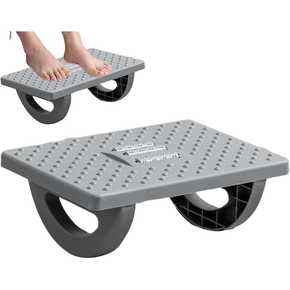 Suport Ergonimic pentru Picioare, Flippy, Plastic, cu Role de Masaj pentru Talpi, pentru Birou, Usor de Transportat, Detasabil, 33.5x24x12 cm, Gri