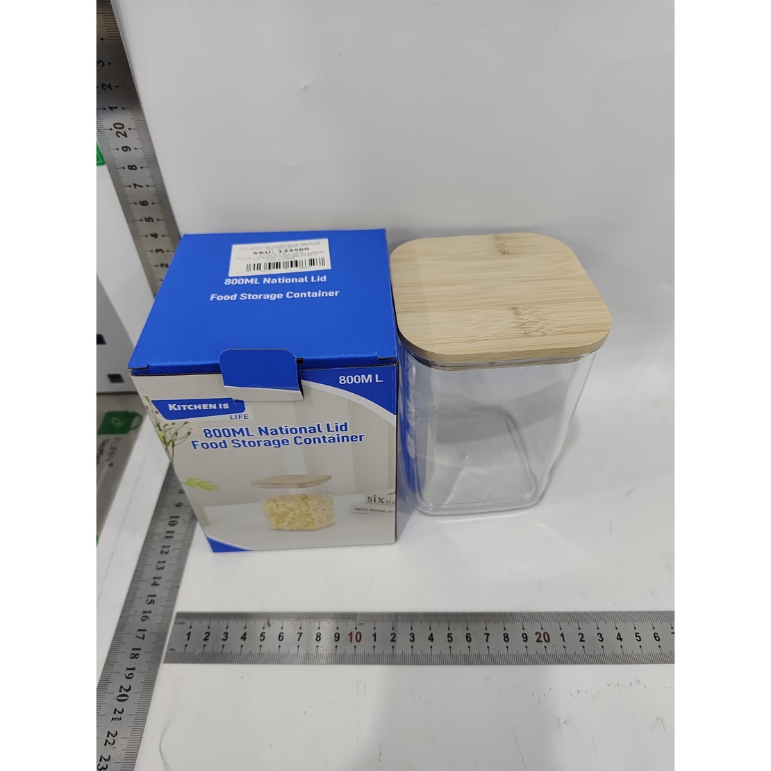 Cutie de Depozitare Alimente, Flippy, Cutie de tip Container, Cutie pentru Cereale, din Plastic, Capac din Bambuc, 10 x 10 x 14 cm, Volum 0.8 L, Transparent