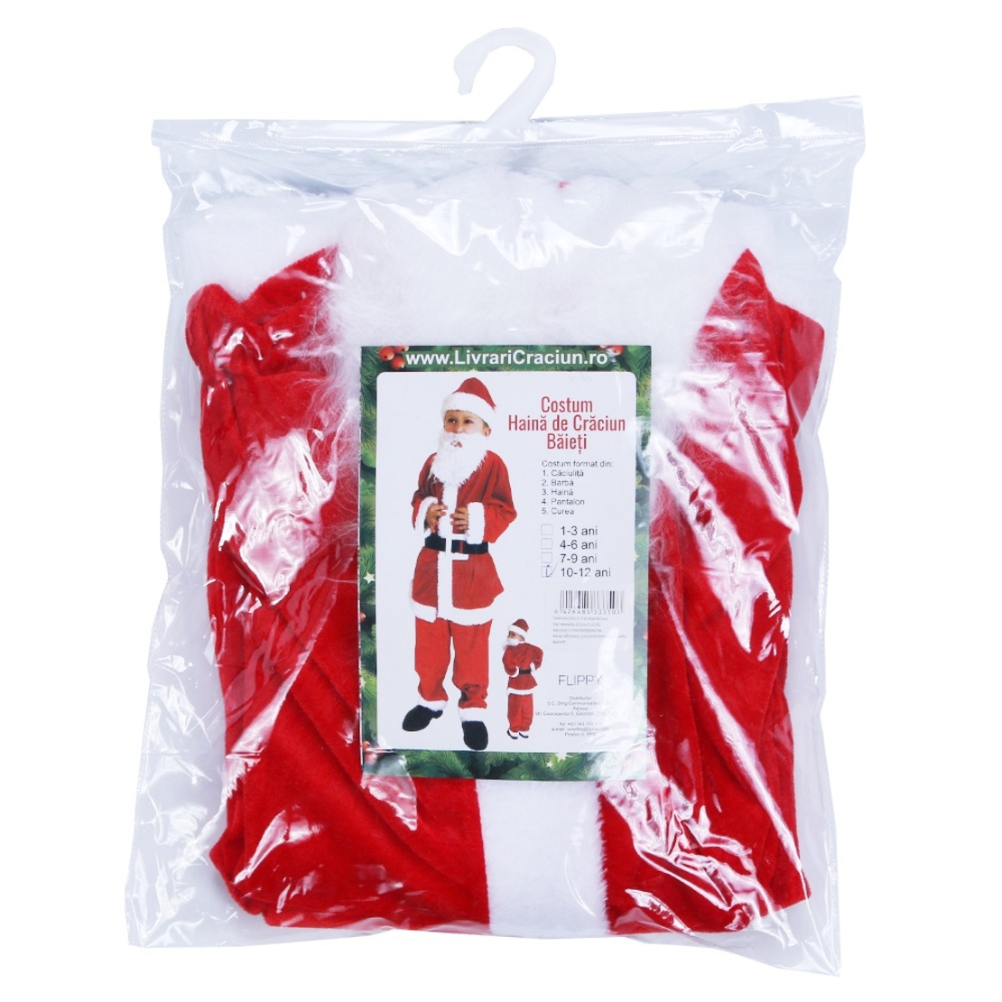 Costum Mos Craciun Flippy® Baiat, 10-12 ani, 5 piese, Catifea