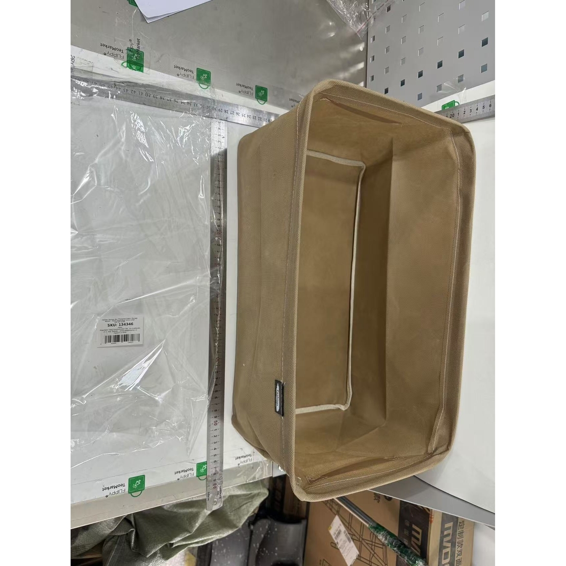 Cutie Depozitare Flippy, pentru Haine, lucruri, din Textil cu Cadru Metalic, Manere Laterale, forma Dreptunghiulara, 48 x 28 x 25 cm, volum 34 L Kaki